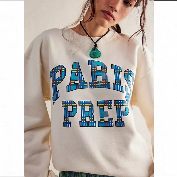 Free People Firstport Paris Prep Crewneck in Ivory - Picture 1 of 7